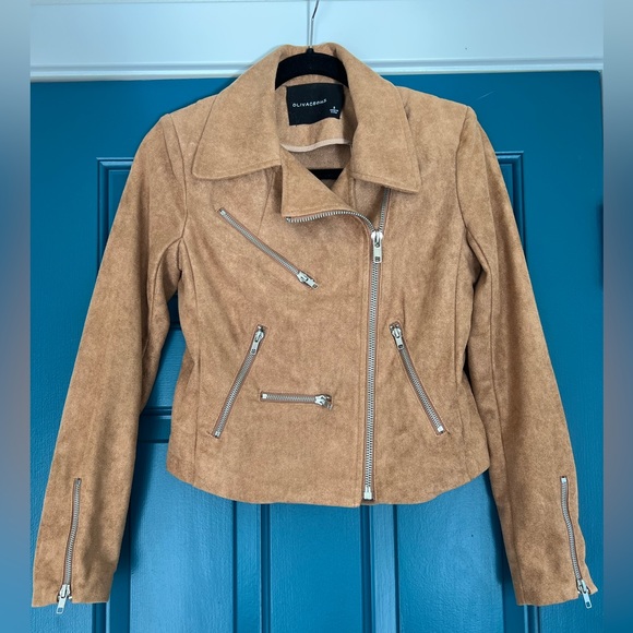Olivaceous Women’s brown/ tan suede jacket. Size small. Silver zippers. - Picture 1 of 4